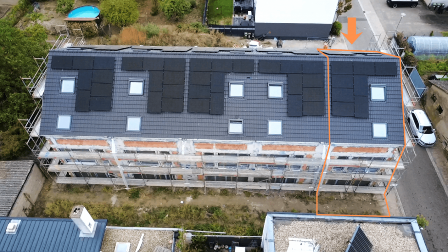 Luftansicht - Gartenseite Reihenendhaus Graben-Neudorf