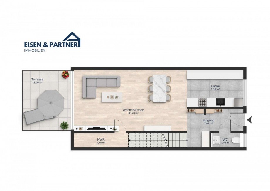 Grundriss EG Reihenhaus Graben-Neudorf
